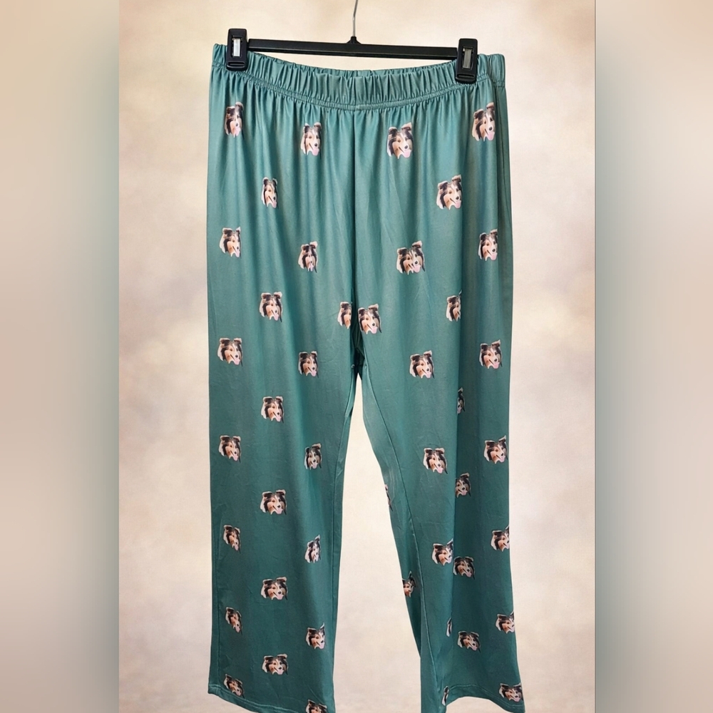 Women's Pajama Pants with Collie Sheltie Dog Print - Teal